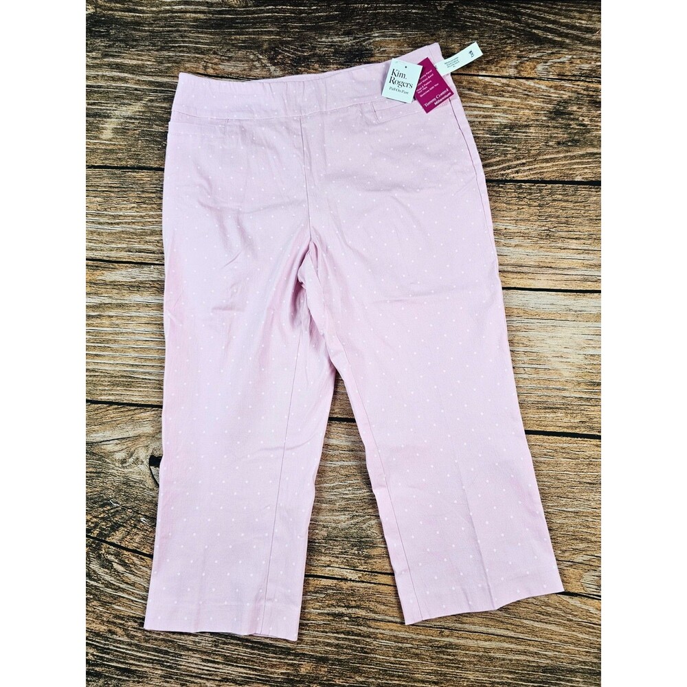 NWT $50 Kim Rogers Womens 14 Tummy Control Stretch Capris W/Pockets Pink Polka